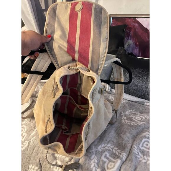 Cream/beige velvet/velour campus,school multi pocket cargo Backpack - Picture 8 of 12